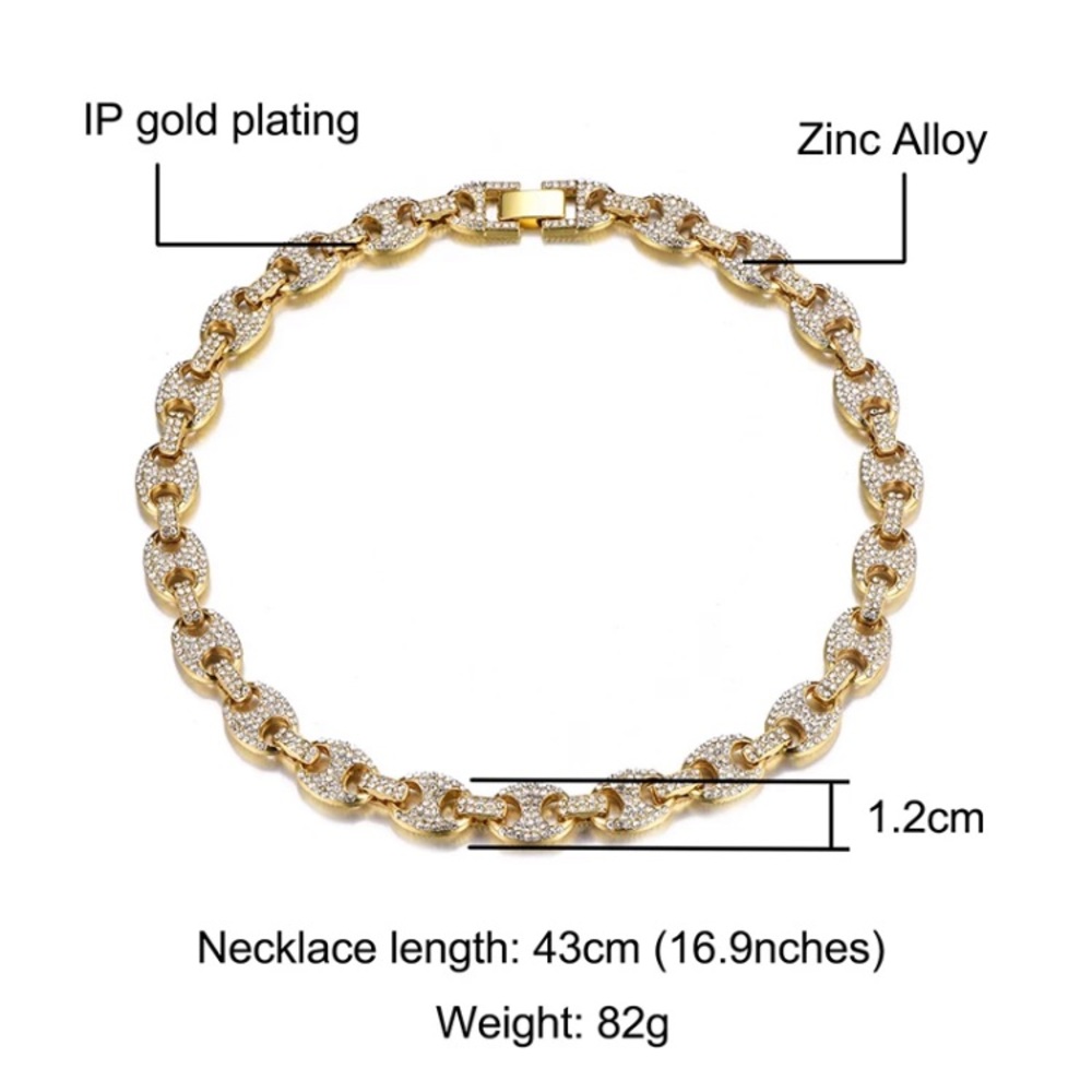 Gold Plated Crystal Hip Hop Necklace Statement - Picture 2 of 7